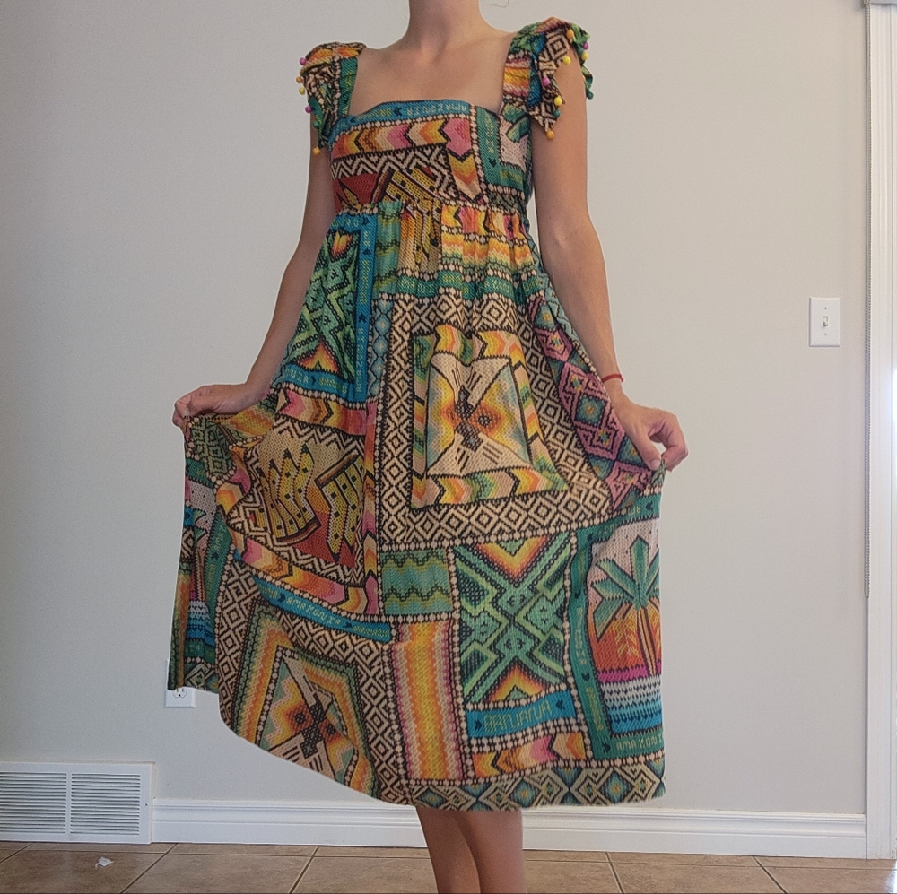 FARM Rio Multicolor Patchwork Maxi Dress